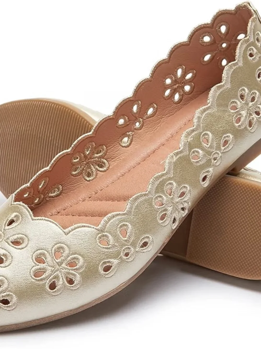 Gold Cream Floral Cutout Women's Ballet Flat